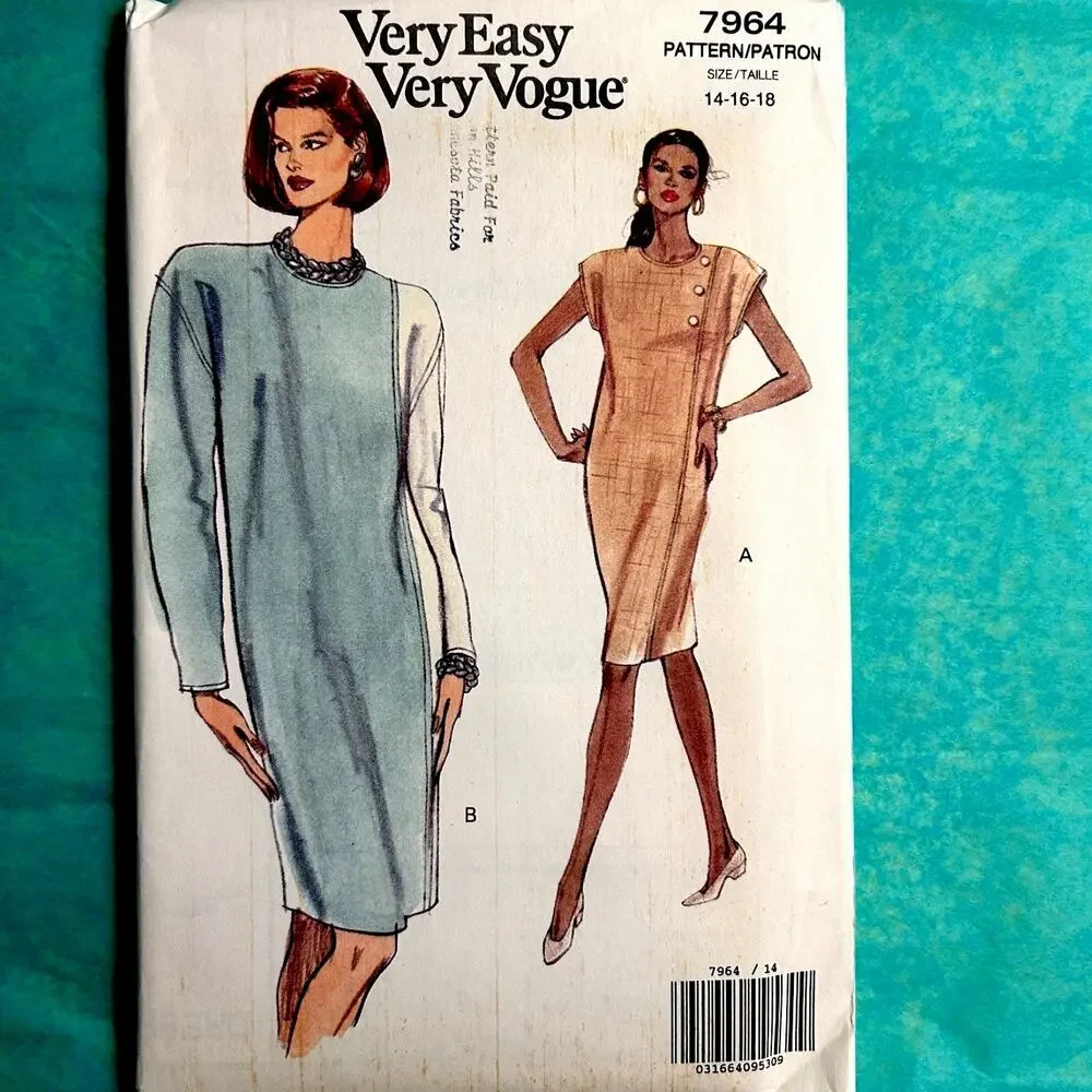 Vintage Vogue 7964 Very Easy Sheath Dress Sewing Pattern 14 16 18 vintage sizes